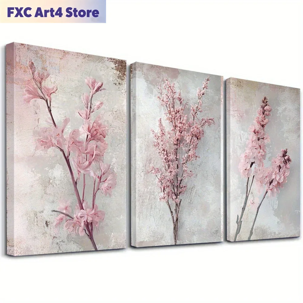 Photography Pose - Frameless3pcs ingelijste botanische poster, roze bloemen