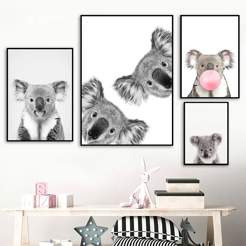 Photography Zoo - Koala print zwart-wit foto canvas schilderij