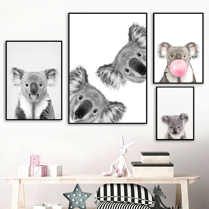 Photography Zoo - Koala Print Zwart-wit Foto Canvas Schilderij