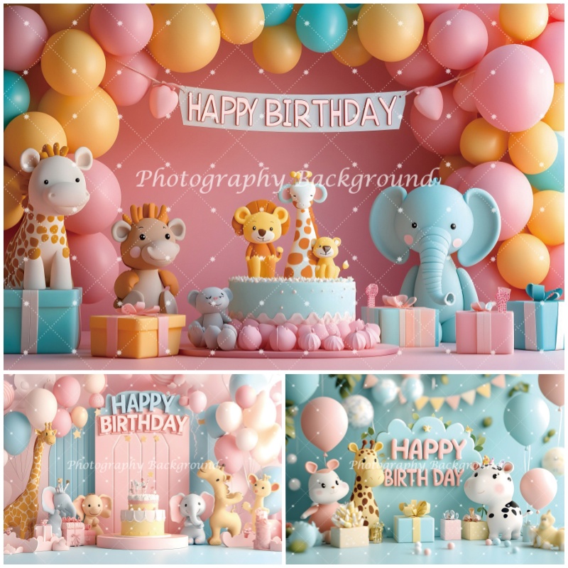 Photography Zoo - Jungledieren Gelukkige Verjaardag Achtergrond Babyshower Wilde