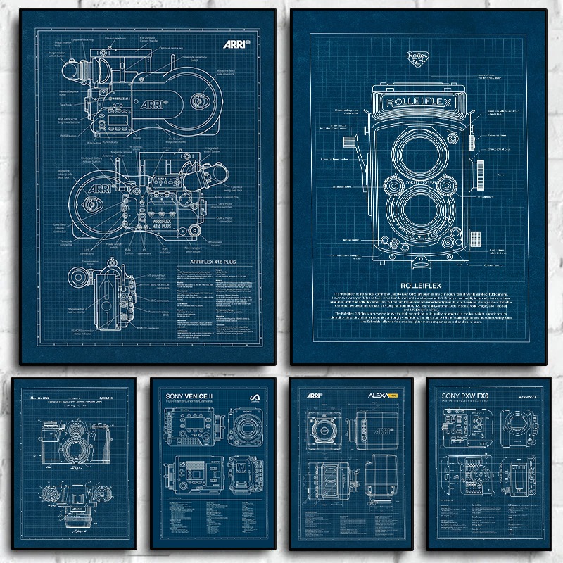 Photography Camera - Vintage Leica Camera Blauwdruk Poster Fotografie