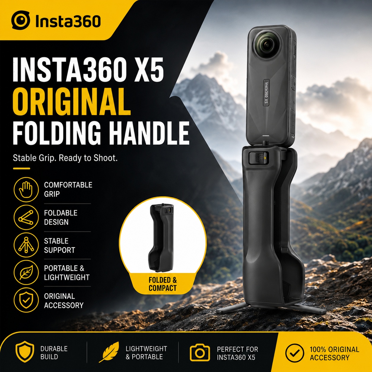 Opvouwbare handgreep voor Inst - Photography Grip Insta360 X5 recensie en prijs